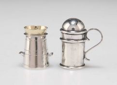 TWO NOVELTY LATE VICTORIAN SILVER PEPPERETTES