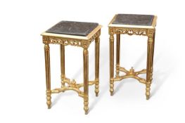 A PAIR OF MARBLE-TOPPED AND GILT OCCASIONAL TABLES