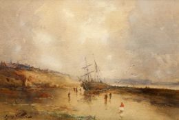 GEORGE EDWARD HORTON (1859-1950) BOAT ON A BEACH, TYNE ESTUARY