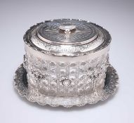 A VICTORIAN SILVER-PLATED AND CUT-GLASS BISCUIT BOX