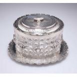 A VICTORIAN SILVER-PLATED AND CUT-GLASS BISCUIT BOX