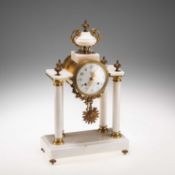 A FRENCH GILT-BRASS AND WHITE MARBLE MANTEL CLOCK, 20TH CENTURY