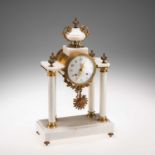 A FRENCH GILT-BRASS AND WHITE MARBLE MANTEL CLOCK, 20TH CENTURY