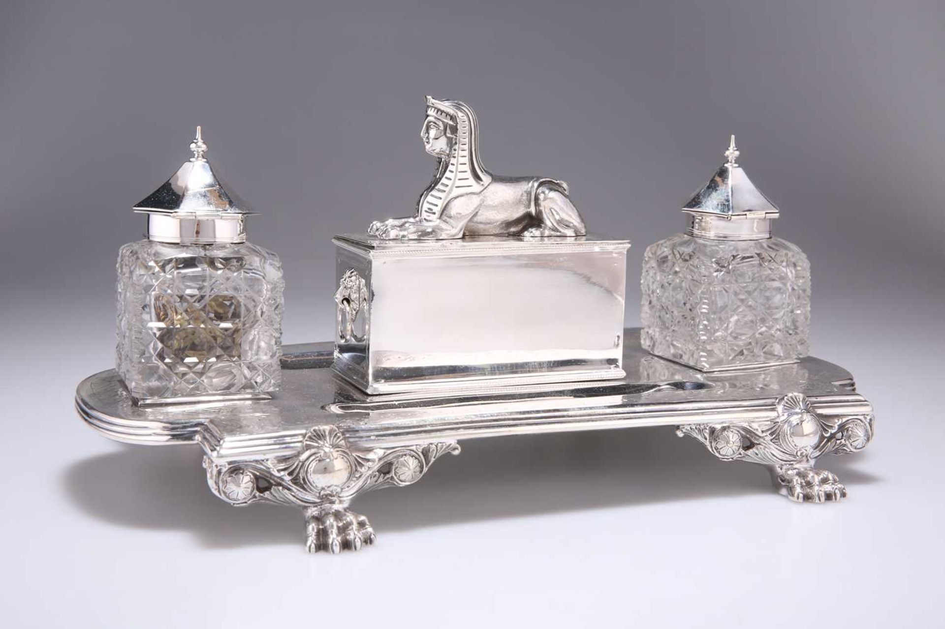 A FINE EGYPTIAN REVIVAL SILVER DESK STAND - Image 2 of 2