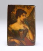 AN EARLY 19TH CENTURY GERMAN PAINTED AND LACQUERED SNUFF BOX, BY STOBWASSER