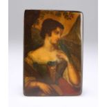 AN EARLY 19TH CENTURY GERMAN PAINTED AND LACQUERED SNUFF BOX, BY STOBWASSER