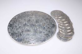 A SET OF TEN AMERICAN SILVER AND GLASS COASTERS