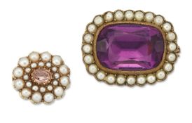TWO MID-19TH CENTURY GEM-SET BROOCHES