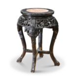 A CHINESE MARBLE-INSET HARDWOOD JARDINIÈRE STAND, CIRCA 1900