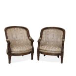 A PAIR OF LOUIS XVI BEECH AND UPHOLSTERED MINIATURE BERGÈRES