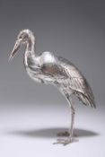 A GERMAN LARGE SILVER MODEL OF AN EGRET, 19TH CENTURY