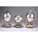 THREE EDWARDIAN SILVER-PLATED EGG BOILERS