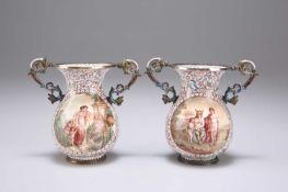 A PAIR OF VIENNESE ENAMEL TWO-HANDLED VASES, BY HERMANN BÖHM (ACTIVE 1866-1922)