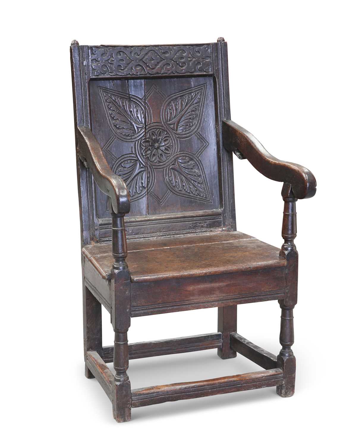 A 17TH CENTURY OAK WAINSCOT CHAIR