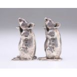 A PAIR OF ELIZABETH II SILVER NOVELTY MICE SALT AND PEPPER POTS