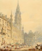 SAMUEL GILLESPIE PROUT (1822-1911) MARKET SQUARE AND HÔTEL DE VILLE, BRUSSELS