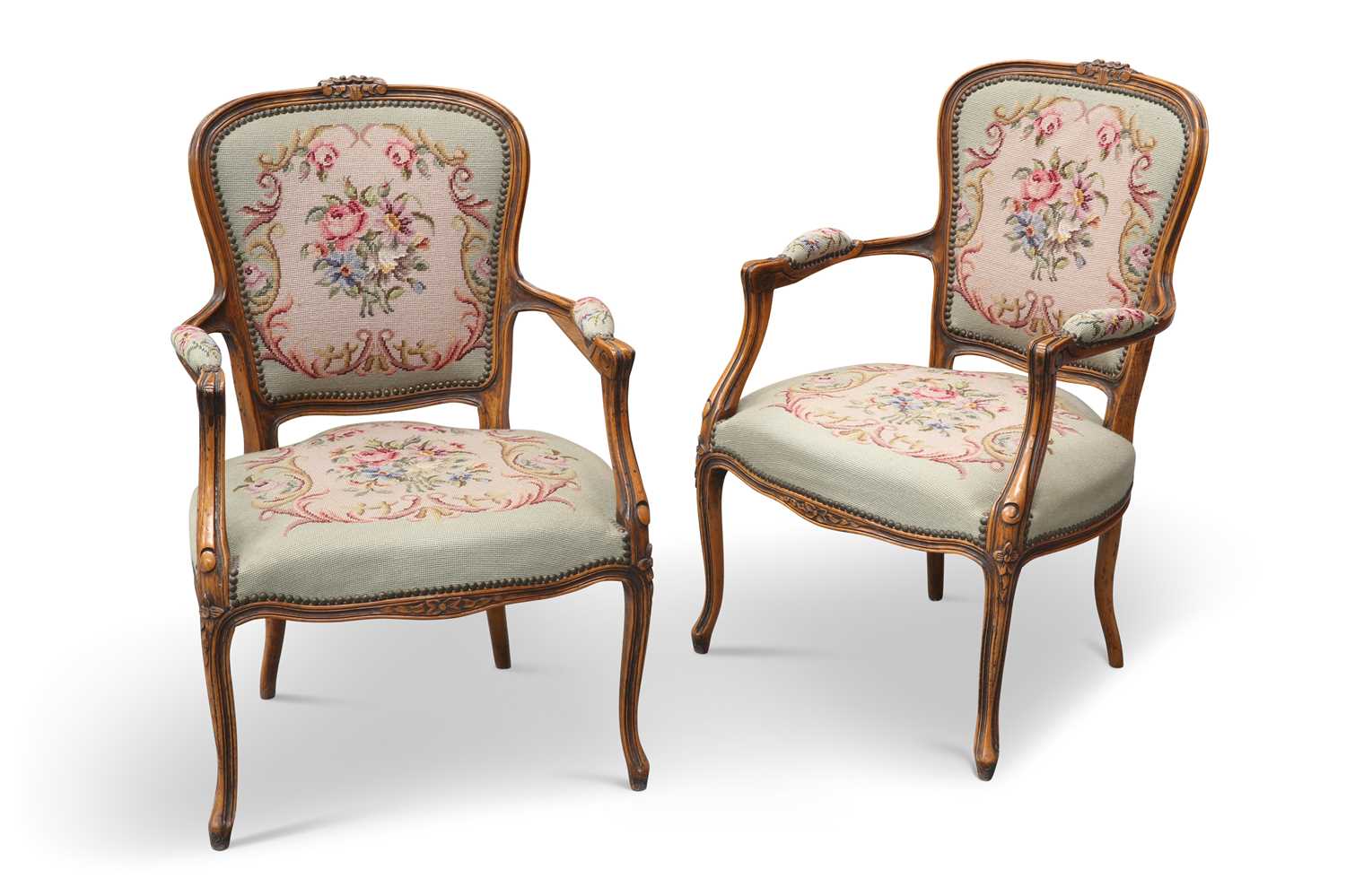 A PAIR OF LOUIS XV STYLE FAUTEUILS