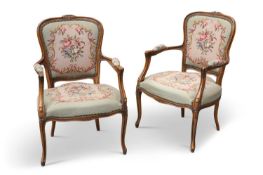 A PAIR OF LOUIS XV STYLE FAUTEUILS