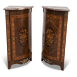A PAIR OF LOUIS XV STYLE MARBLE-TOPPED AND GILT METAL-MOUNTED KINGWOOD ENCOIGNURES