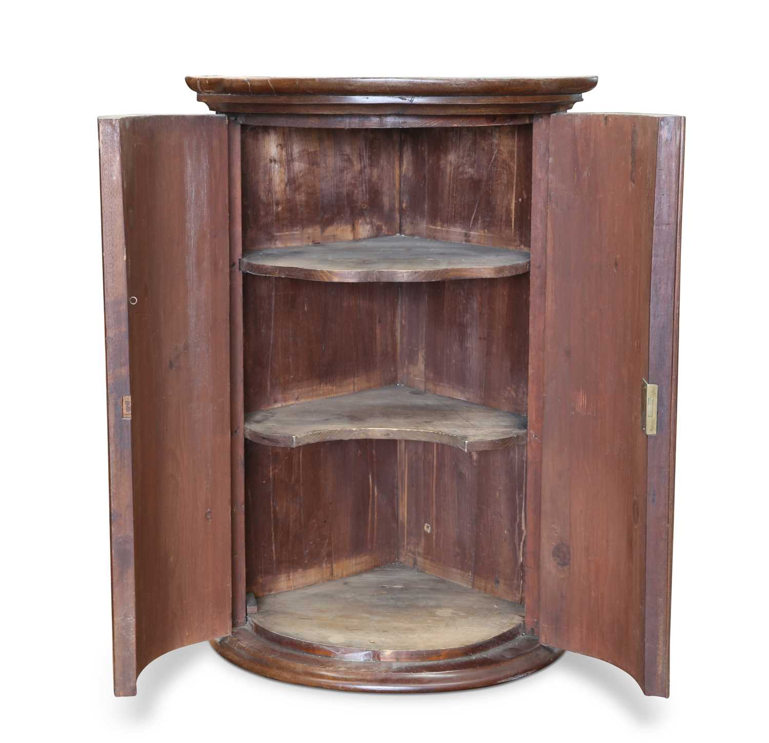 A GEORGE III MAHOGANY BOW-FRONT HANGING CORNER CUPBOARD - Image 2 of 2