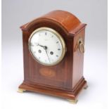 AN EDWARDIAN INLAID MAHOGANY MANTLE CLOCK