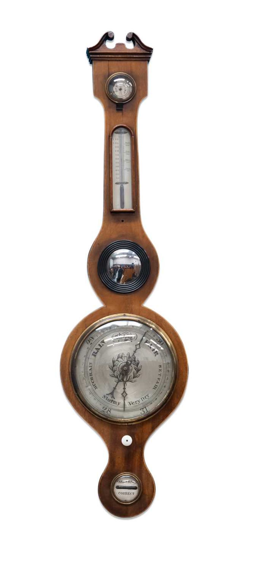 A LATE GEORGIAN MAHOGANY BANJO BAROMETER