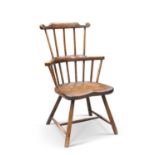 AN 18TH CENTURY PRIMITIVE ELM AND ASH COMB-BACK WINDSOR CHAIR
