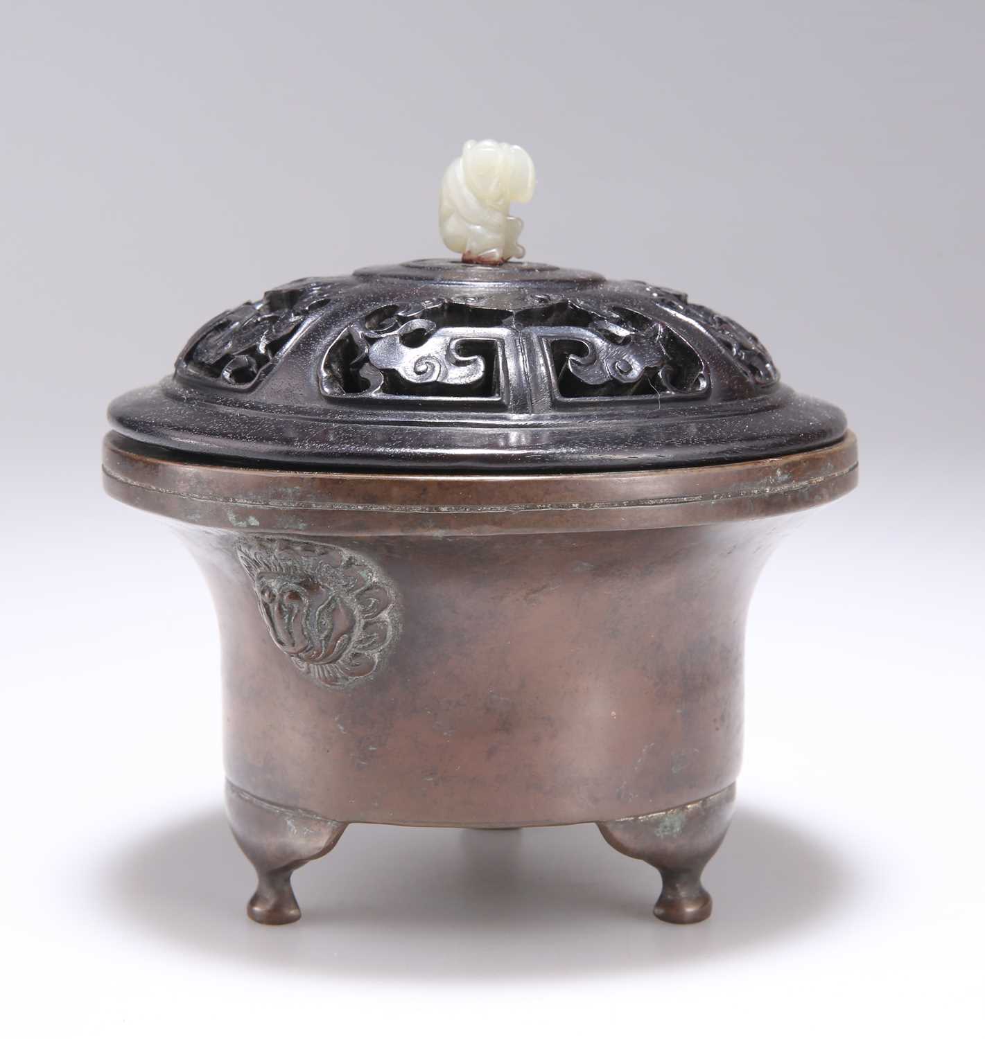 A CHINESE JADE-MOUNTED BRONZE CENSER