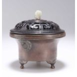 A CHINESE JADE-MOUNTED BRONZE CENSER