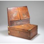 A LATE VICTORIAN PAINTED STATIONERY BOX AND A VICTORIAN BRASS-MOUNTED WALNUT WRITING SLOPE
