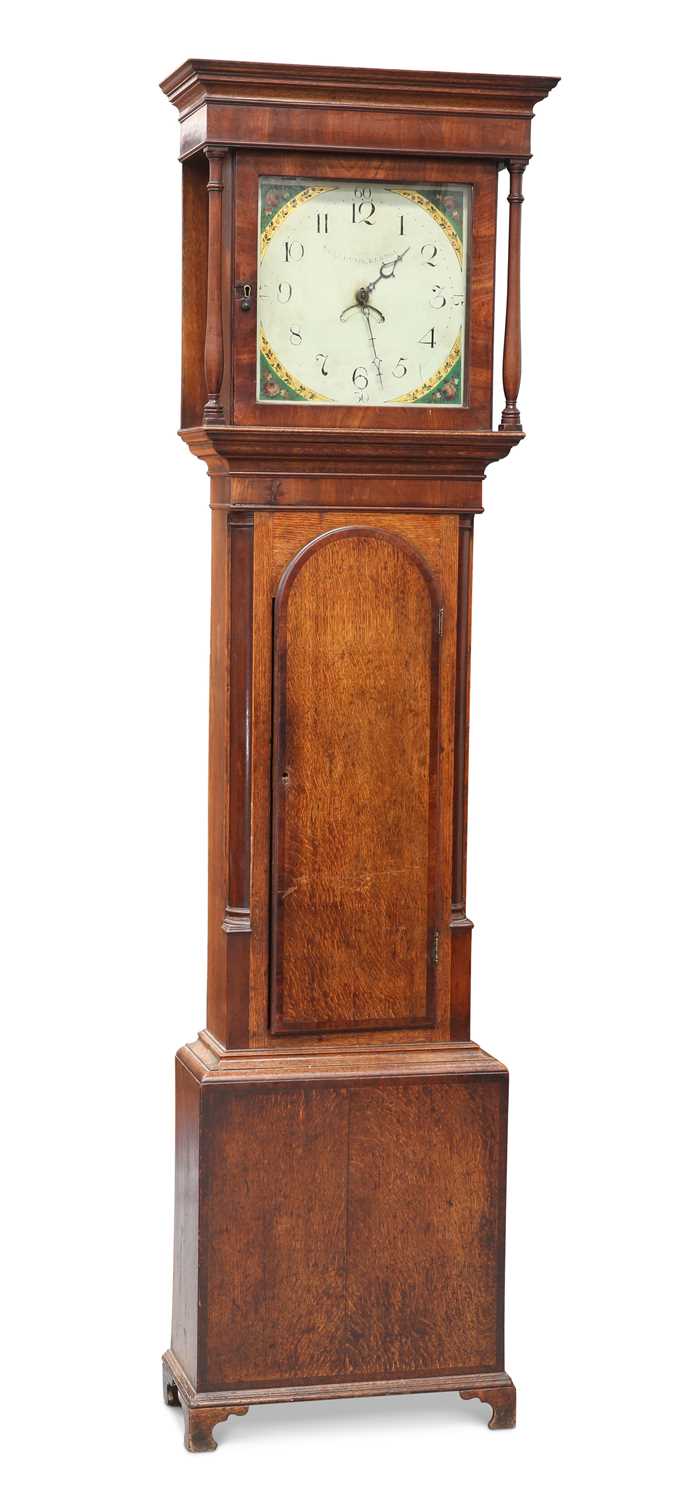 AN EARLY 19TH CENTURY OAK AND MAHOGANY 30-HOUR LONGCASE CLOCK, SIGNED COLLINSON, KENDAL