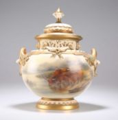 A ROYAL WORCESTER BOW PIECE VASE AND COVER