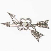 A LATE 19TH CENTURY NATURAL SALTWATER PEARL AND DIAMOND BROOCH