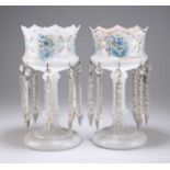 A PAIR OF 19TH CENTURY OPAQUE GLASS TABLE LUSTRES