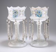 A PAIR OF 19TH CENTURY OPAQUE GLASS TABLE LUSTRES