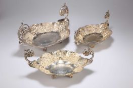 A VICTORIAN SUITE OF THREE SILVER-GILT TABLE DISHES
