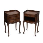 A PAIR OF OAK BEDSIDE TABLES, IN LOUIS XV STYLE