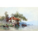 P MAINY(?) (19TH CENTURY) LAKESIDE SCENE