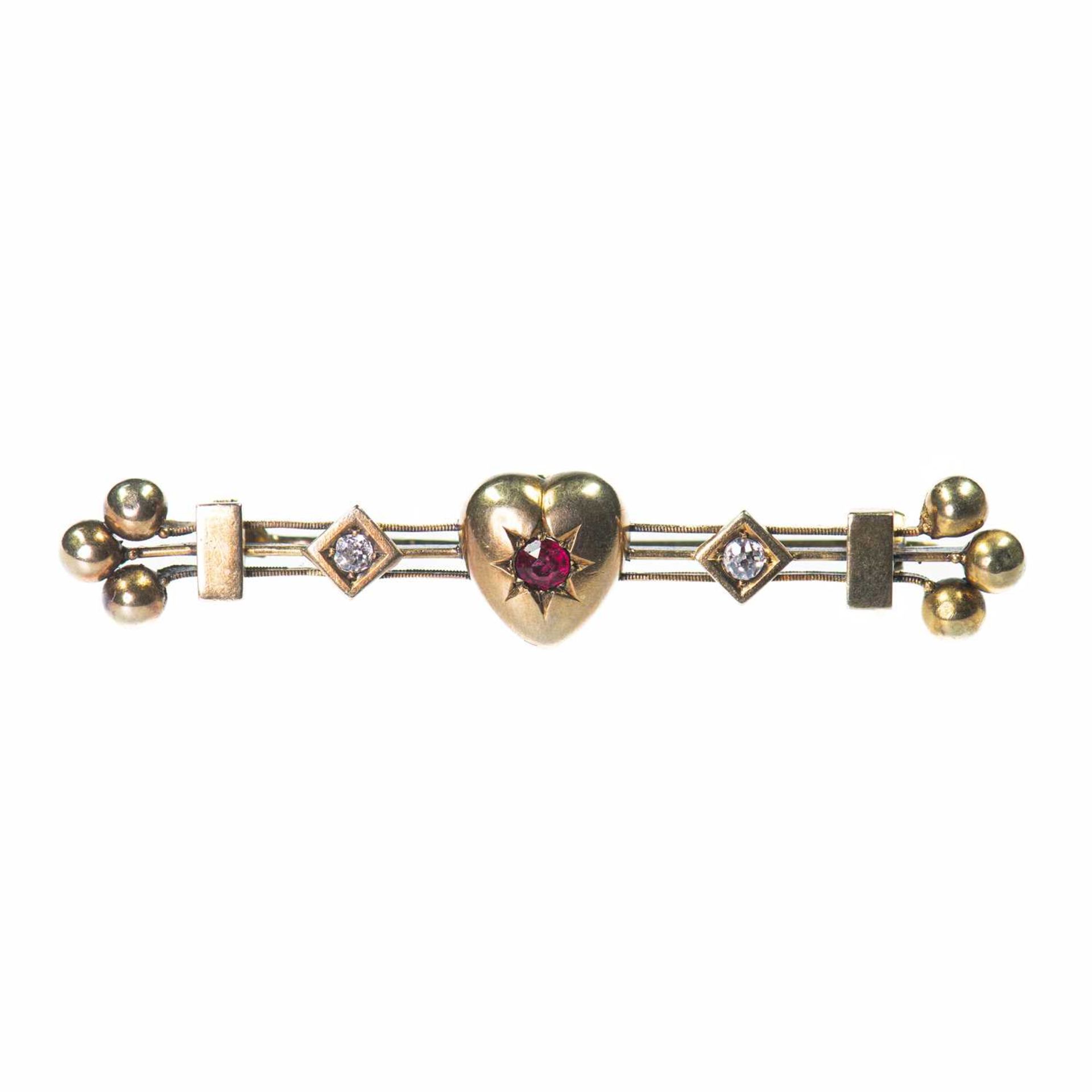 A VICTORIAN GARNET-TOPPED DOUBLET AND DIAMOND HEART BAR BROOCH