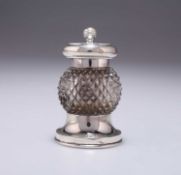 A LATE VICTORIAN SILVER AND CUT-GLASS PEPPER GRINDER