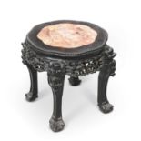 A CHINESE MARBLE-INSET HARDWOOD STAND, CIRCA 1900