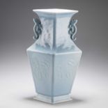 A CHINESE BLUE-GLAZED LOZENGE-SHAPED VASE