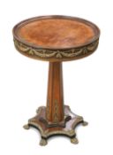 A LOUIS XVI TRANSITIONAL STYLE AMBOYNA, KINGWOOD AND GILT METAL-MOUNTED PEDESTAL TABLE