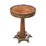 A LOUIS XVI TRANSITIONAL STYLE AMBOYNA, KINGWOOD AND GILT METAL-MOUNTED PEDESTAL TABLE
