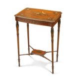 A LATE 19TH CENTURY PAINTED SATINWOOD OCCASIONAL TABLE, IN THE MANNER OF EDWARDS & ROBERTS