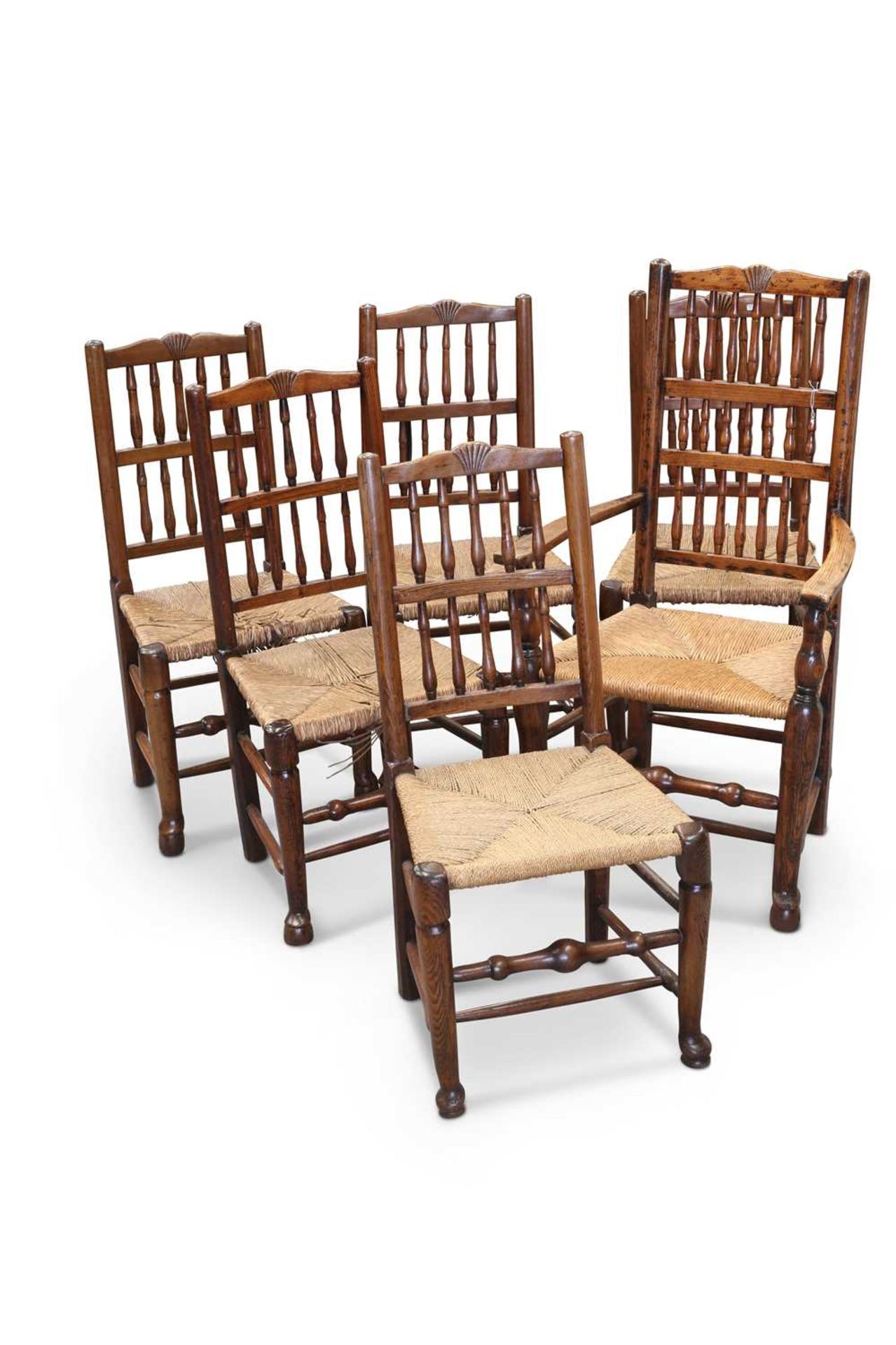 A SET OF SIX EARLY 19TH CENTURY OAK SPINDLE-BACK DINING CHAIRS, OF LANCASHIRE ORIGIN - Image 2 of 2