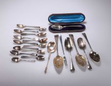 A MIXED GROUP OF SILVER FLATWARE, GEORGIAN AND LATER