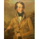 19TH CENTURY ENGLISH SCHOOL PORTRAIT OF A YOUNG HUNTSMAN