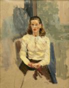 KENNETH GRIBBLE (1925-1995) PORTRAIT SKETCH OF JANE IN A YELLOW CARDIGAN, MIDDLESBROUGH