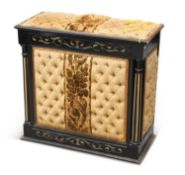 A NAPOLEON III STYLE EBONISED AND UPHOLSTERED TALL CHEST (OR COFFER)
